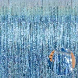 4 Pack Sky Blue Tinsel Foil Fringe Curtain Backdrop 3.28x8.2 FT Party Decor - Foto 1 di 6