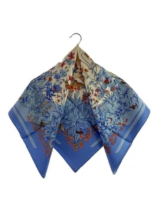 HERMES Carre 90 LA PRAIRIE Meadow Scarf Silk BLU Floral For Women - Picture 1 of 5