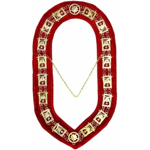 Masonic Regalia Shriners Council Chain Collar - Gold Plated on Red Velvet - Picture 1 of 3