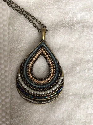 "Collar PremierDesigns grande lágrima gota reversible cuentas bronce colgante 36""" Foto 1 de 4