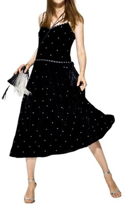 $798 WORTH Black Velvet JUDY Embellished Designer Cocktail EVENING Dress US 8 - Image 1 of 4