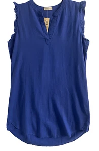 4OUR Dreamers Anthropologie Hemdblusenkleid blau Leinen Gr. L Rüschen Etuikleid NEU - Bild 1 von 8