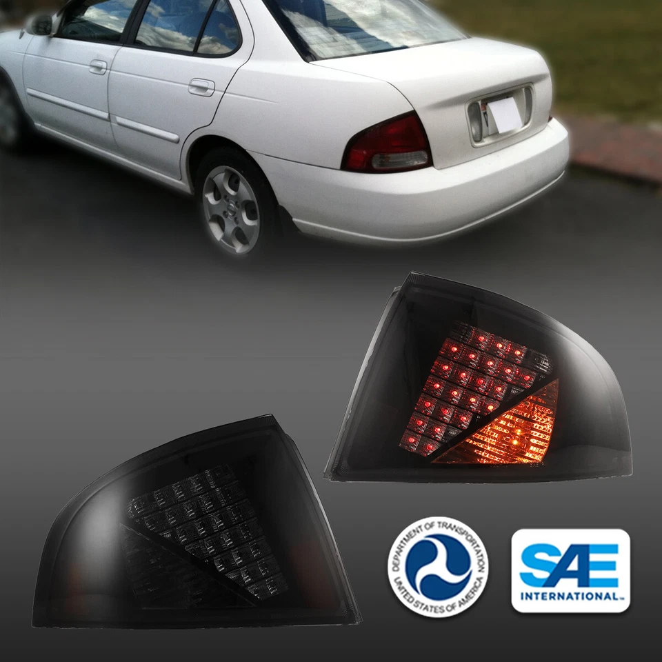 for 00 - 03 Nissan Sentra Tail Lights LED Bulbs Black Smoke Brake Rear Lamps - Image 1 of 4