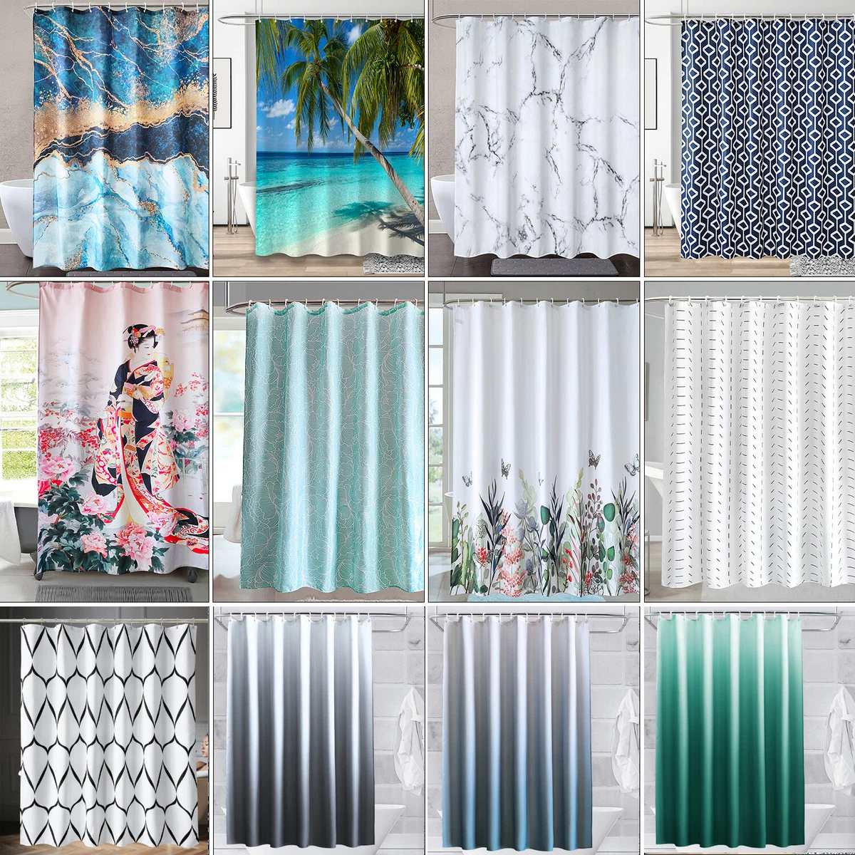 Bonhause Duschvorhang 180x180 Cm – Teal Gestreift, Modernes Marmor-Design, Wasserdicht & Schimmelresistent, Inkl. 12 Haken