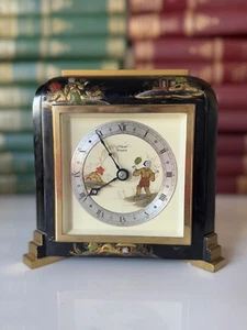 Elliott London Black Lacquer Mantel clock &  Chinoiserie design 6"X5.75" no key - Picture 1 of 14