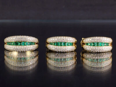 VariableSet Smaragd Brillant Ring & Ohrstecker ca. 4,60ct 31,2g 750/- Gelbgold   - Bild 1 von 4