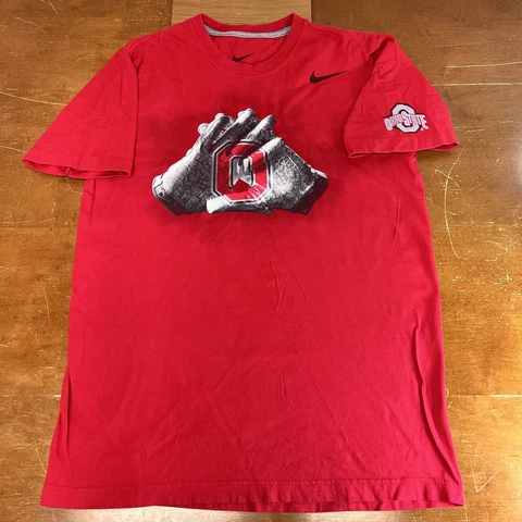 Ohio State Buckeyes Shirt Mens Medium Red Short Sleeve Gloves Nike Cover