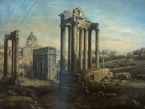 Ewing NJ: Lg. Signed. VTG oil on canvas painting Roman Forum Italy. 30x40” - Picture 1 of 12