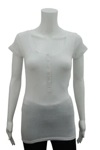 Camiseta para mujer de manga corta con botones acanalada algodón talla 14 blanca PC - Imagen 1 de 11