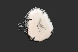 Rare Solar White Druzy Ring 18K Black Plated Adjustable Overlay Jewelry Sp-230 - Picture 1 of 2