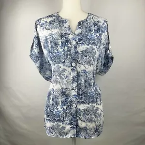 Cupcakes and Cashmere Women's Floral Blouse Top Size Large Blue Cottagecore Boho - Picture 1 of 20
