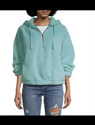 Moletom com capuz feminino Júnior Arizona Jean Co. manga longa meio zíper azul Sherpa - Imagem 1 de 4