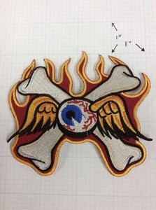Von Dutch Flying Eyeball Crossed Bones Vintage Large Drag Racing Iron On Patch - Picture 1 of 1