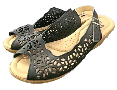 SPRING STEP US SZ 7 LADIES BLACK LEATHER WEDGE BOTTOM SANDLES COMFORT EU-38 (7) - Image 1 of 4