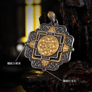 Tibet Intarsien Farbschatz Altar Stadt Ethno Nische Retro Anhänger S925 Paar - Bild 1 von 12