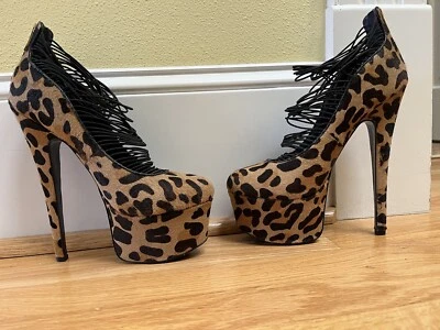 Sky High Cheetah Animal Print PLATFORM Stilettos 8.5 Leopard 7” Heel Cosplay - Image 1 of 4