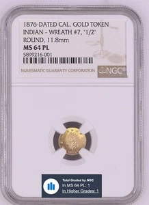RARE COIN MULE - 1876 1/2 CALIFORNIA GOLD INDIAN - BG-1038 HYBRID / NGC MS64PL - Picture 1 of 7