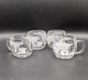 Vintage 70s Nestle Etched Glass World Globe Mugs Taste Your Way Set of 4 RETRO - Picture 1 of 8