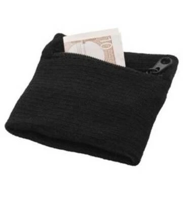 MARKENLOS Schweißband mit Einsteckfach und Reißverschluss Schwarz Armschweissband