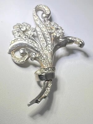 Vintage Signed  Reja Rhinestone Sterling Silver Floral Brooch Pin - Image 1 of 4