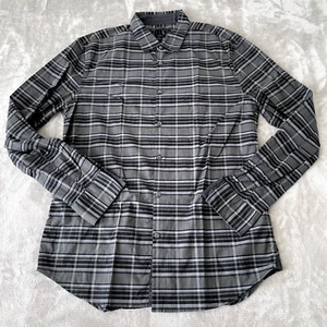 John Varvatos USA Shirt Men Medium Gray Black Plaid Luxe Pearl Buttons NWOT $198 - Picture 1 of 15