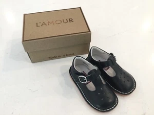 L’Amour Navy Blue Leather Girl’s Shoes. T-Strap Mary-Janes Style #751. Sz 6. NEW - Picture 1 of 7