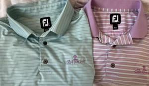 2 FootJoy Polo Shirt Mens XL Green Purple Striped Performance Golf Shirt Logo - Picture 1 of 6