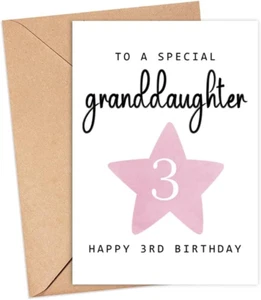 To a Special Granddaughter - Happy 3Rd Birthday Card - Age 3 - Three Year Old - - Picture 1 of 3