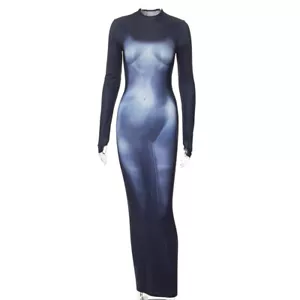 NEW Women Personalized Print Round Neck Long Sleeve Fashion Maxi Dress #L - Picture 1 of 10