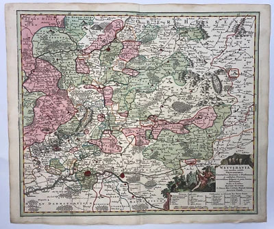 GERMANY WETTERAU HESSE MATTHAUS SEUTTER 1740 LARGE ANTIQUE ENGRAVED MAP  - Image 1 of 4
