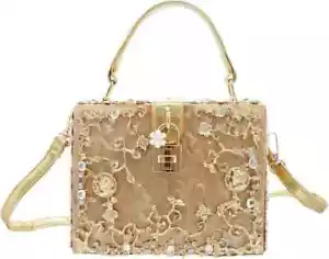 Evening Clutch Acrylic Square Box Bag with Rhinestones Shoulder Bag Crossbag - Picture 1 of 19