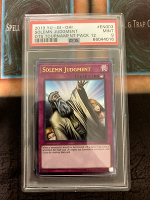 Yugioh Konami Solemn Judgment OP12-EN003 Ultimate Rare PSA 9 Mint - Image 1 of 4