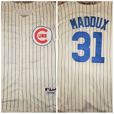 Throwback Chicago Cubs Greg Maddux #31 Cream Color  XL Baseball Jersey Cover