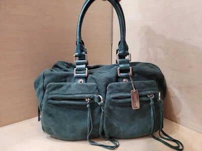 DKNY Green suede zippered Satchel bag leather Handles Nylon Interior - Image 1 of 4