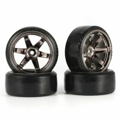 DRIFT KOMPLETT REIFEN (4 STK.) FÜR 1:10 ONROAD GUN METALL 6mm OFFSET # RC40907 - Bild 1 von 3