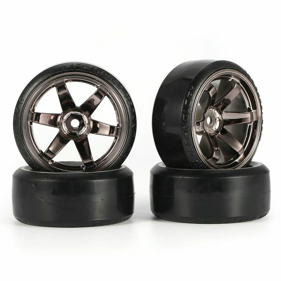 DRIFT KOMPLETT REIFEN (4 STK.) FÜR 1:10 ONROAD GUN METALL 6mm OFFSET # RC40907 - Bild 1 von 3