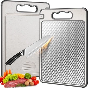 Doppelseitiges 304 Edelstahl & Weizenstroh Schneidebrett, 14,4"*9,8" Nicht - Bild 1 von 5