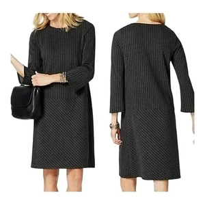 J. Jill Ponte Pinstripe Drop Waist Dress Gray 3/4 Sleeve Women Size Medium - Picture 1 of 8