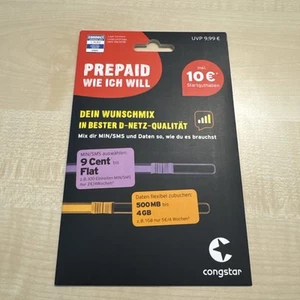 Congstar Prepaid wie ich will Handy SIM Karte 10€ Guthaben D1 Netz Telekom - NEU - Bild 1 von 1