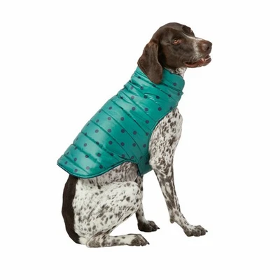 Top Paw L Green Polka Dot Dog Puffer Vest Jacket Warm Fleece Lined Winter Coat - Image 1 of 4