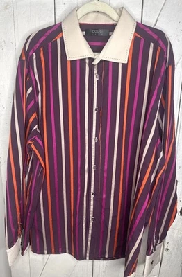COOGI Luxe Long Sleeve Button Up Shirt Men's 4XL Striped Colorful Purple Cotton - Image 1 of 4