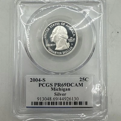 2004 S Silver Michigan Quarter Proof PCGS PR69DCAM 90% - Image 1 of 4