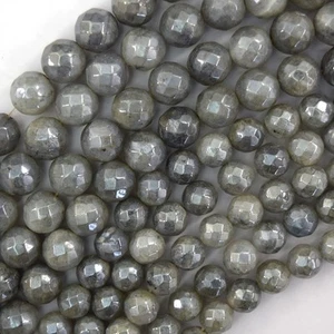 Cuentas redondas de labradorita gris facetado titanio místico 14,5" hilo 8 mm 10 mm - Imagen 1 de 3
