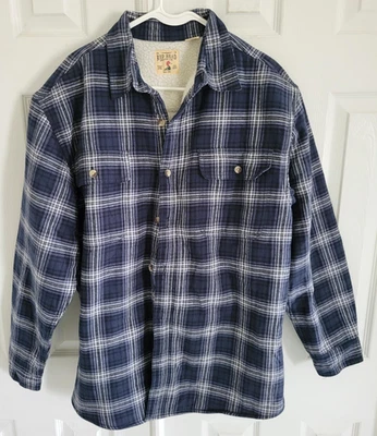 RedHead Men's Size L Sherpa-Lined Flannel Long Sleeve Shirt Jacket Navy Plaid - Image 1 of 4