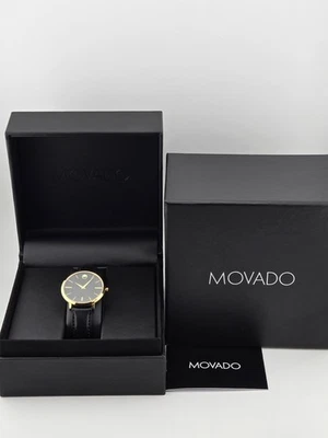 Movado Ultra Slim Women's Gold Tone Leather Band Watch - 0607091 ($795 MSRP) - Image 1 of 4