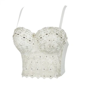 Bra Dance Clubwear Sexy Lace Crop Bustier Beaded Corset Camisole Tank Top - Picture 1 of 13