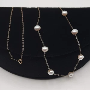 14 Karat Perlen Bahnhof Halskette 18 Zoll Gelbgold Kabel Kette 1,7 g zierlich - Bild 1 von 4