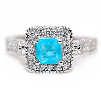 Anillo de plata esterlina 925 con topacio blanco y aguamarina de 2 quilates talla 8   Foto 1 de 4