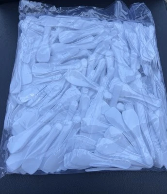 WHITE ICE CREAM SPOONS BBQ Party Washable Tasting Reusable Plastic  500g - Image 1 of 3