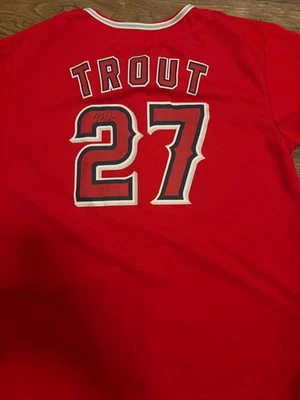 Mike Trout Autographed Signed Angels Baseball Jersey Youth Size MLB - Image 1 of 2
